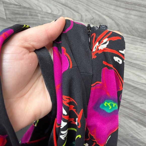 David Meister Halter Asymmetrical Dress Women's 10 Black Pink Floral Sleeveless - Picture 11 of 15